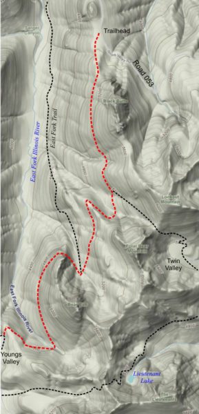 Map of the Black Butte Trail, Siskiyou Wilderness, Cave Junction Oregon 